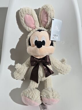 Disney Plush Mickey Bunny Hooded Plush in Cream and Pink